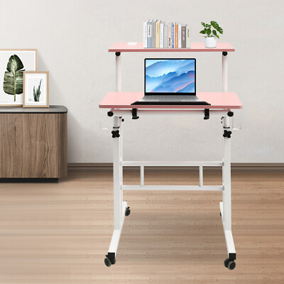 Adjustable Stand Up Computer Workstation with Dual Desktops, Carbon Steel