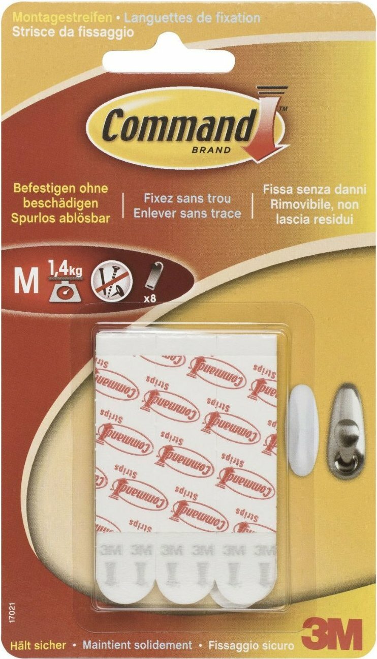 3M Command Medium Refill Strips - 1 Pack - 8 Medium Strips Ref: 17021