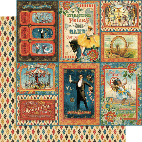 GRAPHIC 45 "COME ONE COME ALL"  8X8 PAPER PAD CIRCUS FAMILY    SCRAPJACK'S PLACE - Picture 7 of 9