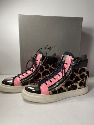 Giuseppe Zanotti Donna High Top Fashion Sneakers Black Pink leopard 