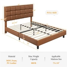 Upholstered Platform Bed Frame with Adjustable Headboard Wood Slats Support 