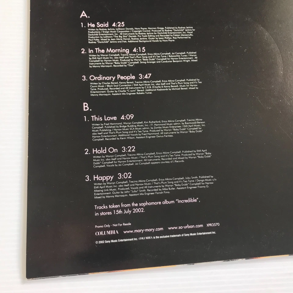 Mary Mary – Incredible UK Album Sampler Vinyl Promo *DL - Image 4 of 4