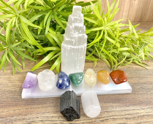 6” Selenit Turm 8” Lineal Chakra Stein Set Kit Therapie Steine Reinigen Aufladen - Bild 10 von 10