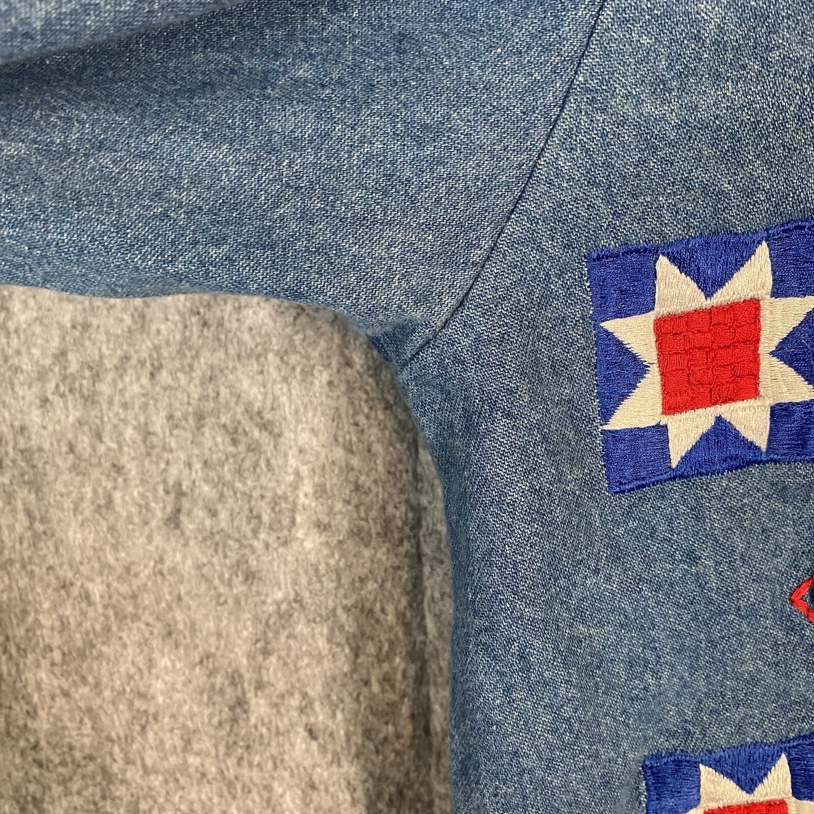 Vtg Denim Patchwork Jacket Womens Medium Quilted … - image 8