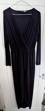 Boohoo Tall Black Maxi Dress | Wrap Front Split Hem | Long Sleeve | Size UK 8