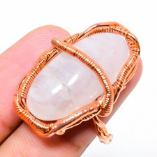 Rose Quartz Gemstone Handmade Copper Wire Wrap Jewelry Ring Size 7 I480