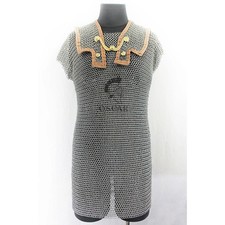 Mild Steel Roman Lorica Hamata Chainmail Armor with brown leather Butted Ring