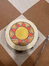 Vintage Tambourine 1950s-1960s 6.5-inch Colorful Design