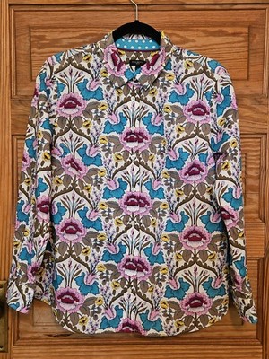 Talbots 100 Cotton Button-up Shirt Lush Garden Floral Sz LP Lightweight Colorful