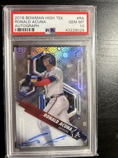 2018 Bowman Ronald Acuna Jr High Tek Prospects Rookie Card Auto Gem Mint PSA 10. rookie card picture