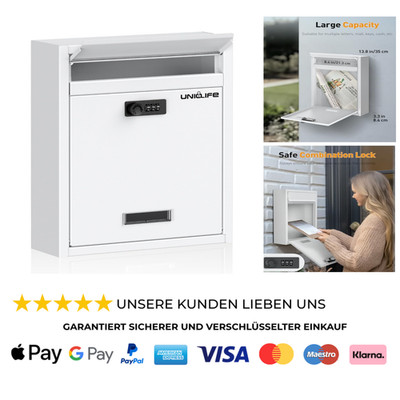 Uniclife Briefkasten Wandbriefkasten Zahlenschloss Großer abschließbarer Weiß
