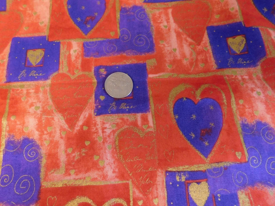 Tela Valentino Brother Brother Brother de 1 yarda, corazones rojos/púrpura/metálicos para acolchado Foto 3 de 4