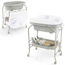 2 in 1 Baby Changing Table with Bath Tub Unit, Folding Diaper Dresser Station wi