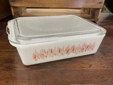 Vintage Milk Glass Casserole Dish  With Lid Refrigerator  Wheat USA  1970’s