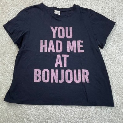Cinq a Sept You Had Me At Bonjour Tee Navy Blue Purple Womens Large
