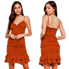 Olivaceous Women's Smocked Ruffle Rib Knit Spaghetti Strap Sun Dress sz S