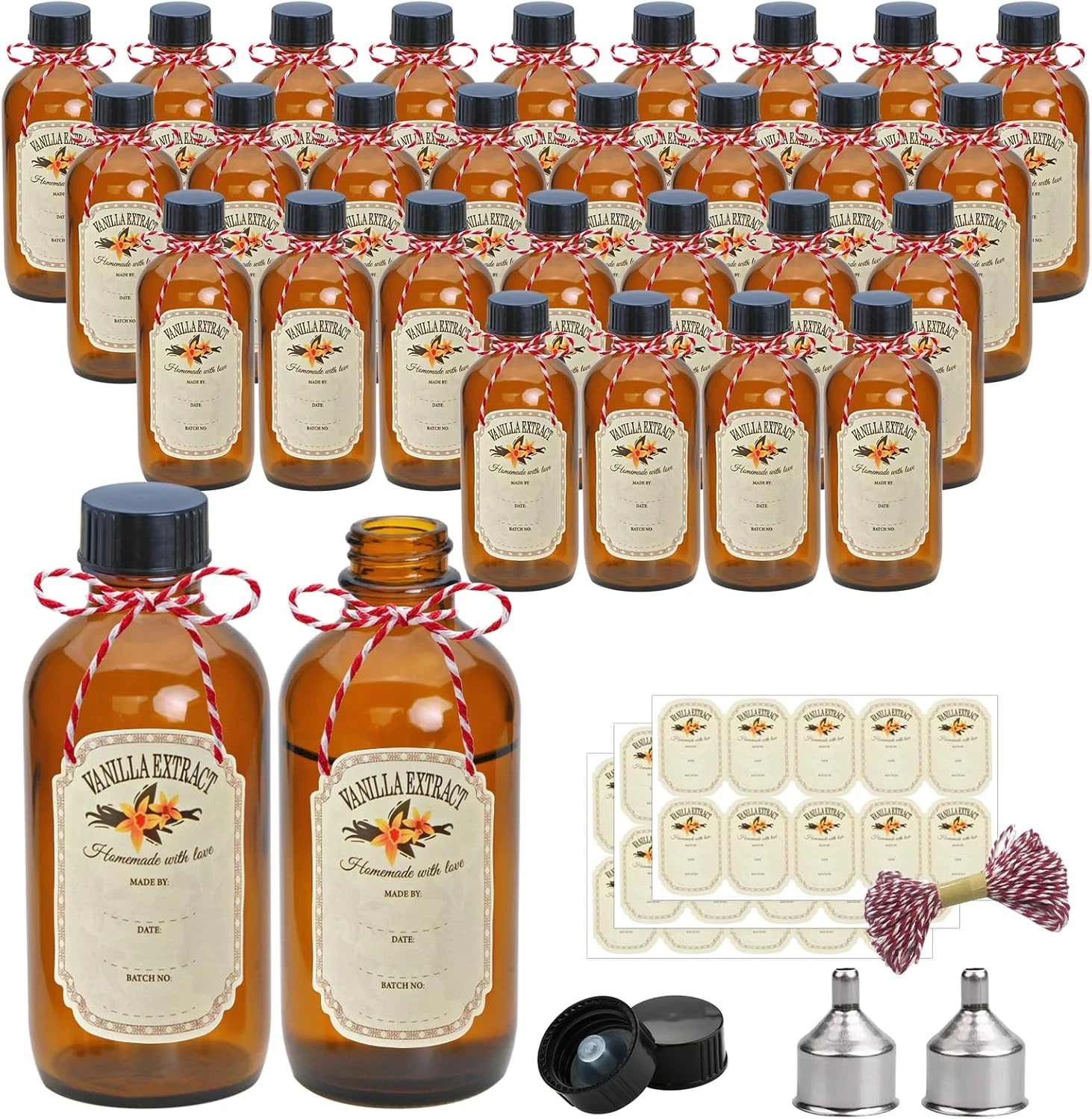 4 Oz Amber Glass Bottles - Small Glass Jars with Black Lids Empty Boston Bottle,