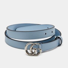 AUTHENTIC Womens Gucci GG Marmont thin belt. Size 75-30 Light Blue Silver