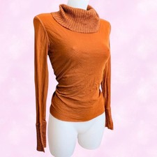Marc Aurel Orange Turtleneck Mesh Long Sleeve Top With Mohair Trim