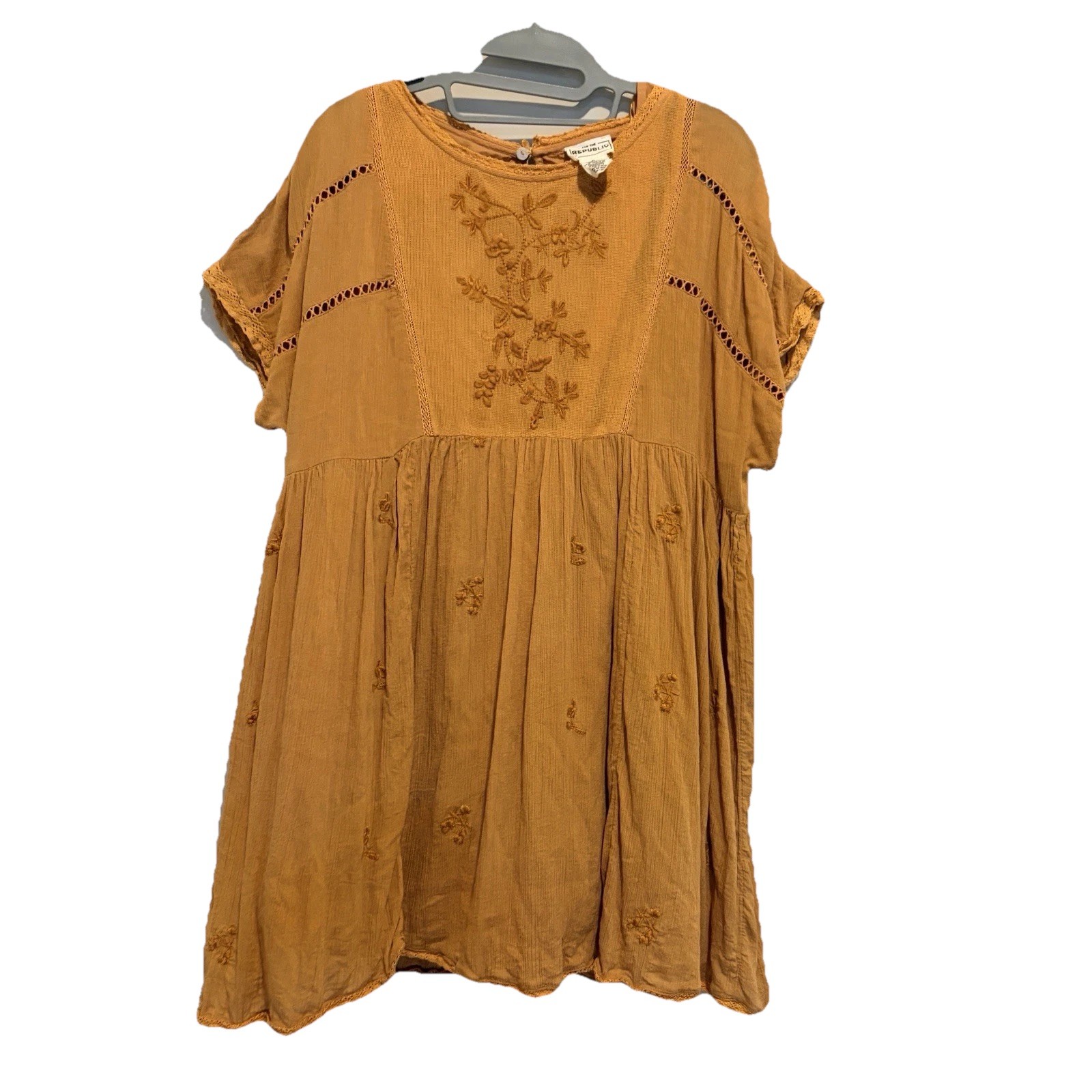 For The REPUBLIC Shift Tunic Dress Burnt Orange Size Medium Embroidered Babydoll