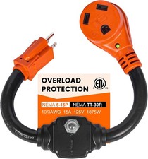 Overload Protector 30 Amp to 110 Volt RV Adapter with Circuit Breaker, 30 Amp to
