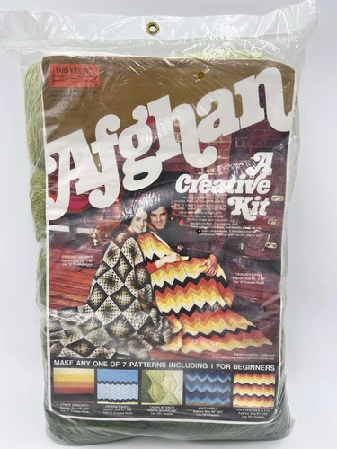 Vintage Yarn Kits Inc Knit Crochet Afghan Creative Kit Ombré Green NOS