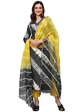 GoSriKi Women's Cotton Blend Straight Printed Kurta with Pant & Dupatta (Bhum...