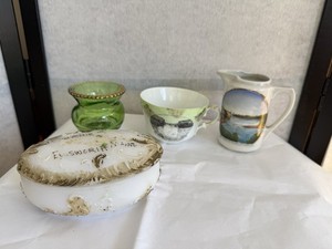 Lot of Souvenir Glassware Vintage Collectible Ellsworth Maine Milk and green