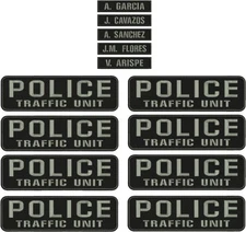 POLICE TRAFFIC UNIT 13 EMBROIDERY PATCH 3X11 AND 1X5 HOOK ON BACK Gray ON BLACK