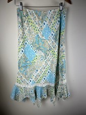 READ Blue Green Floral Patchwork Skirt Size L/XL Cottagecore Fairy Sharkbite Hem