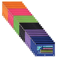 24-Pack 3  Pencil Pouch Binder Pouches with Zipper for School Office 6 Colors