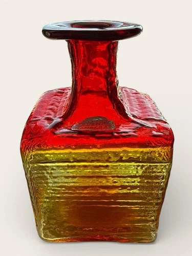 Blenko Glass Strata Block Vase Tangerine Textured 5.5” Sticker - Chip