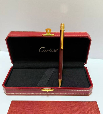 Cartier Santos Ballpoint Pen Bordeaux Gold Luxury Writing Instrument Box New