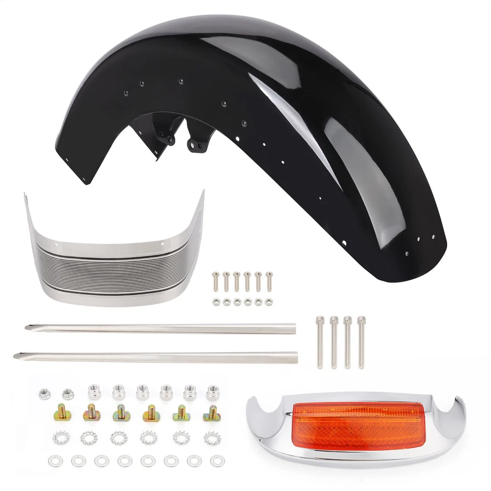 Vivid Black Front Fender Assembly For Harley Touring Road King FLHR 2014-2024 Foto 3 de 4