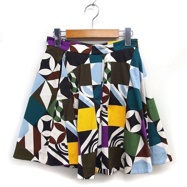 MSGM Geometric Pattern Flare Mini Skirt Patchwork… - image 1