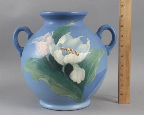 Large 1920s Antique WELLER Art Pottery Floral Vase SARAH MCLAUGHLIN Hudson Line