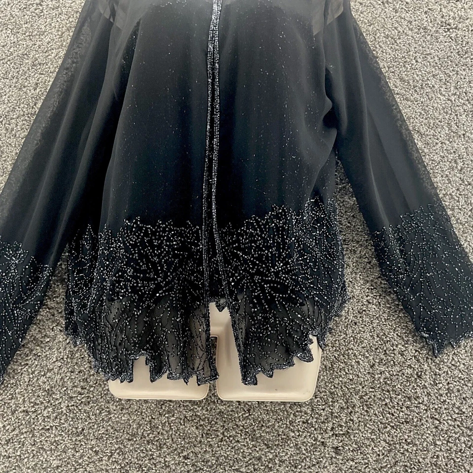 J Kara Cardigan And Tank Semi Sheer Beaded Long Sleeve Large Black Excellent - Image 2 of 4