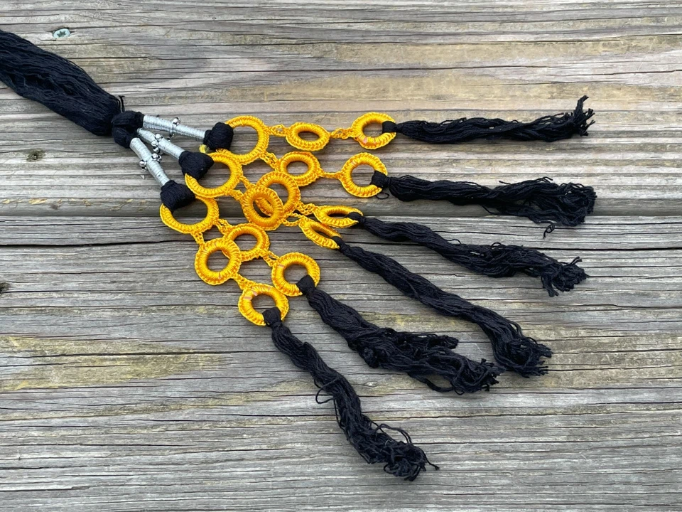 头发 Paranda 黑色/黄色头发配件编织传统手工 Parandi — 第 4/4 张图片