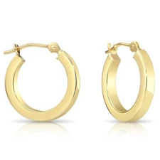 14K Real Solid Yellow Gold Square Tube Chunky Creole Hoop Earrings 15MM-30MM
