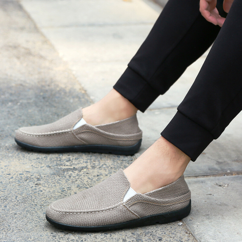 Mens Summer Linen Slip-On Loafers Flats 