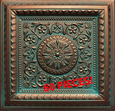 Ceiling Tiles Panels, Glue Up, Decorative, Foam, MAGIC Copper Patina, 60 pieces