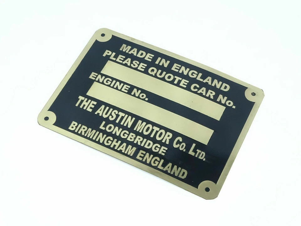 Vintage Voiture Austin Birmingham Angleterre Laiton Données Fantaisie Plaque - Photo 2/4