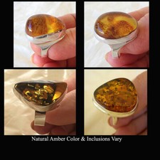 BALTIC MULTICOLOR or HONEY AMBER STERLING SILVER DESIGNER HANDMADE MODERN RING