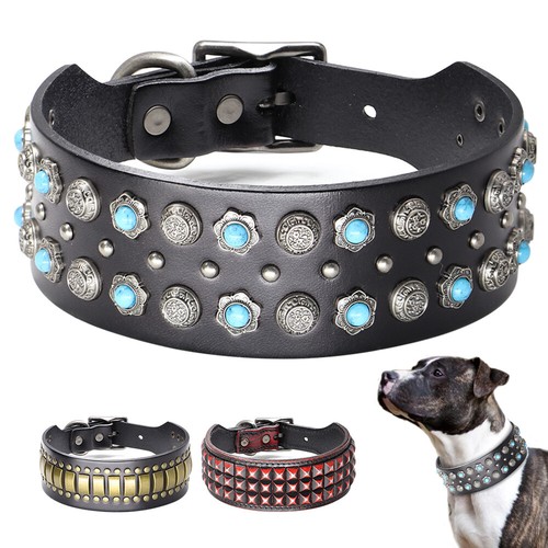 Hundehalsband Echtleder Halsband Nietenhalsband 5cm Breit Pitbull Rottweiler XL - Afbeelding 1 van 28