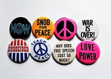 Vintage Reproduction Protest Pinback Buttons Magnets Bottle Openers. Set 08