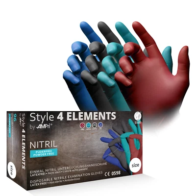 Ampri Style 4 Elements Einweg-Handschuhe Nitril Farb-Mix 96 Stück XS S M L XL