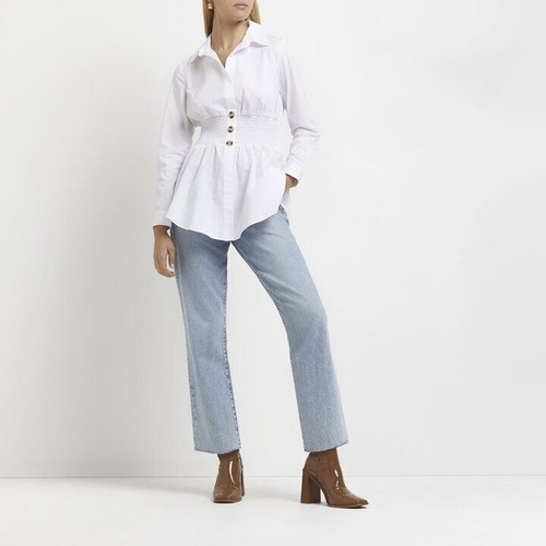 RIVER ISLAND White Button Detail Shirred Peplum Shirt Blouse - Size 16 - NEW - Picture 10 of 10