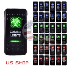 Green Light LED Zombie 12V 20A 10A 5-pin Rocker Toggle Switch Car Boat ATV