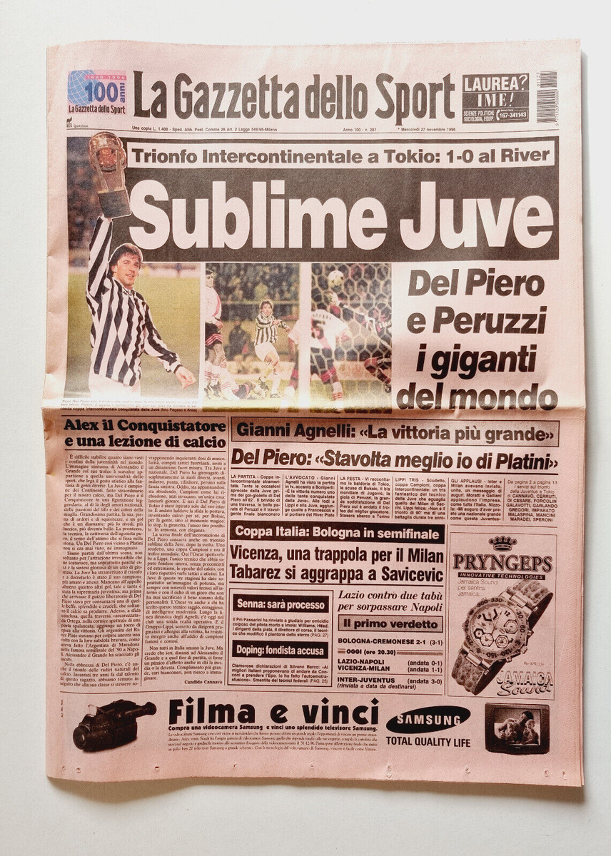 Gazzetta dello Sport 27 November 1996 Juventus Wins