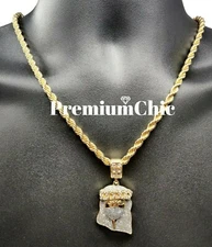 ICED Jesus Pendant Necklace w Rope Chain or Tennis Chain Mens Plated CZ Jewelry